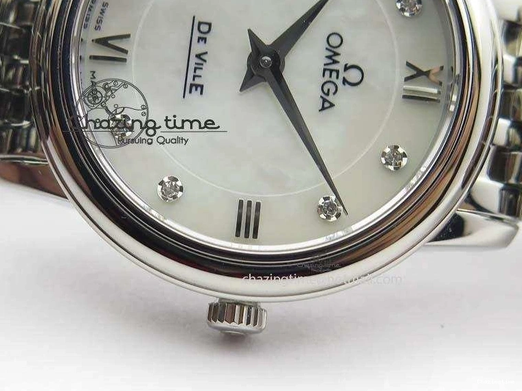 0310 De Ville 27mm Ladies MK 1:1 Best Edition White MOP Diamond Markers On SS Bracelet Ronda Quartz MoistureWicking 8190